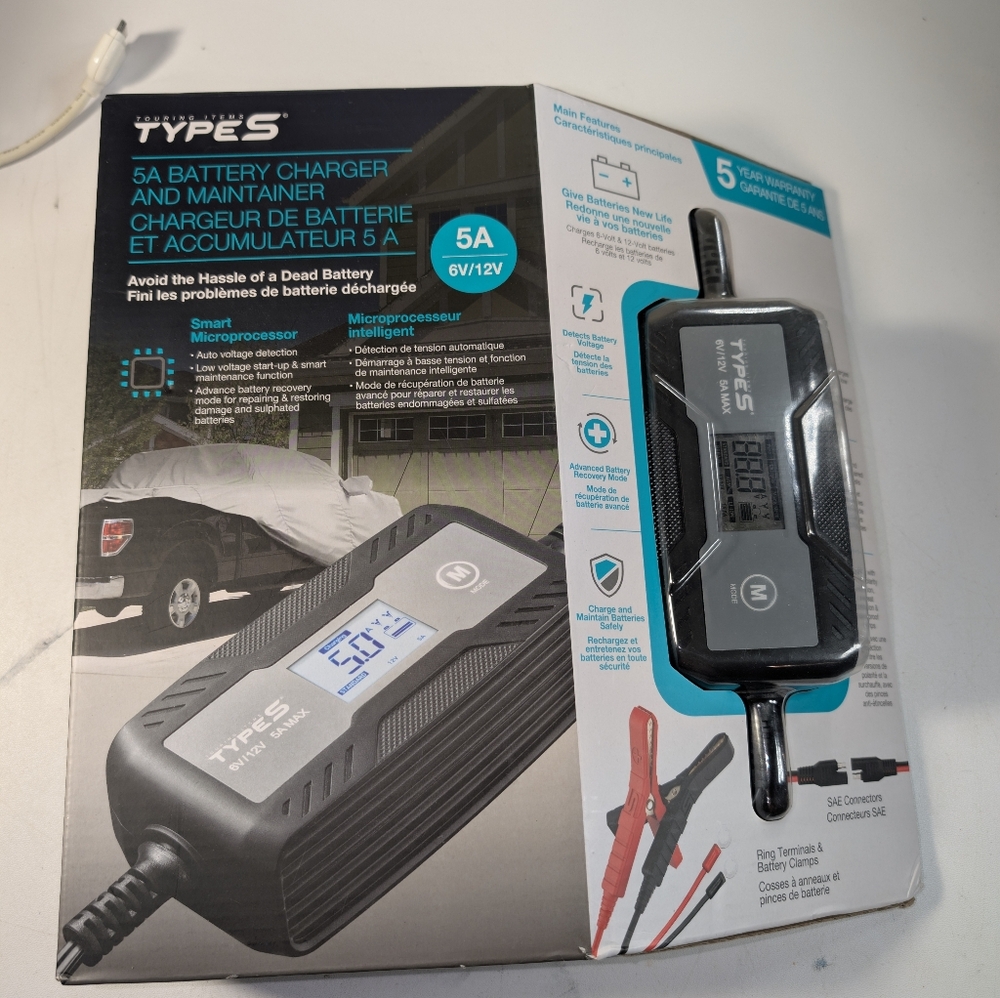 TYPE S 5A Battery Charger and Maintainer, 6V / 12V Battery Maintenance Charger